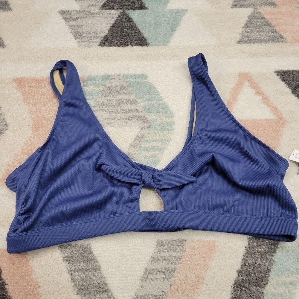Old Navy Ribbed Blue Keyhole Front Tie Bikini Top Size 4X NEW